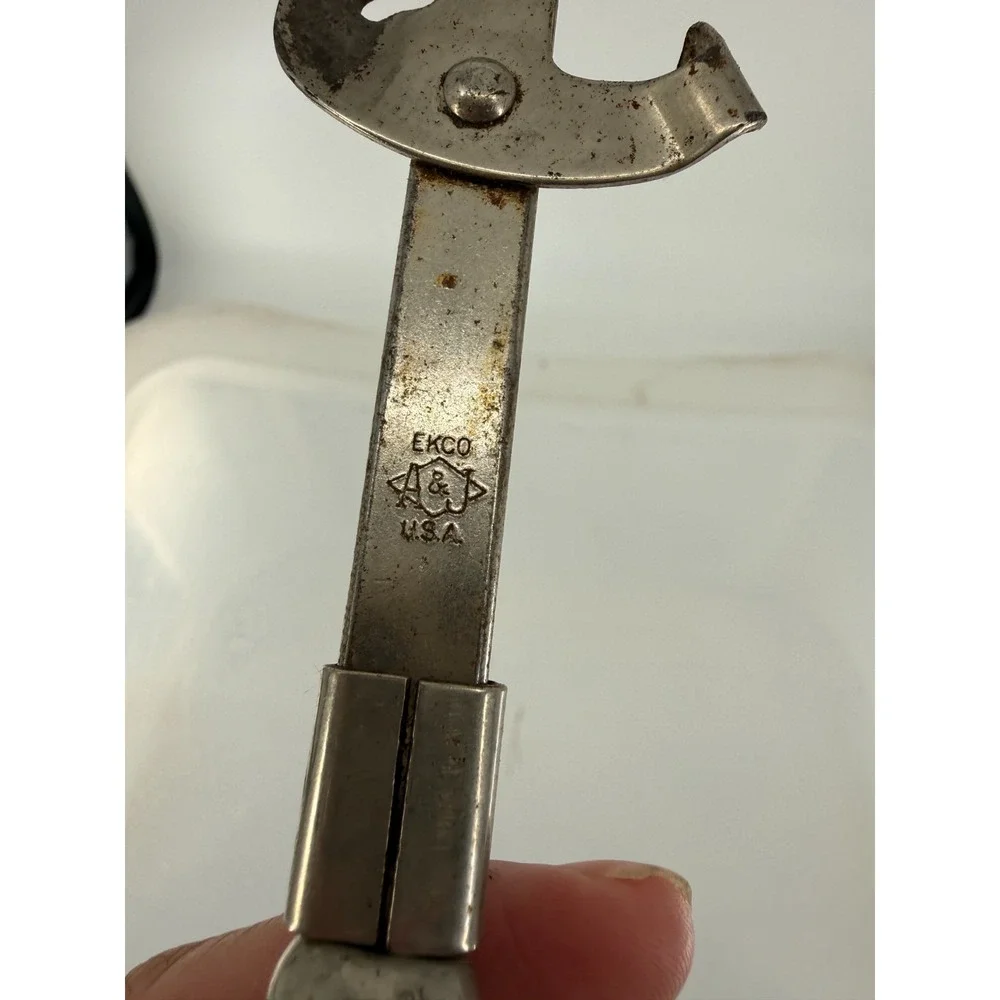 Vintage EKCO USA Manual Can Bottle Opener Red Wood Handle Kitchen Tool Metal